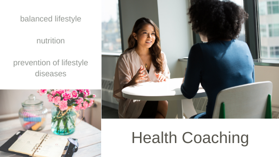 Meeting of two women, talking, flowers and calendar, description of health coaching